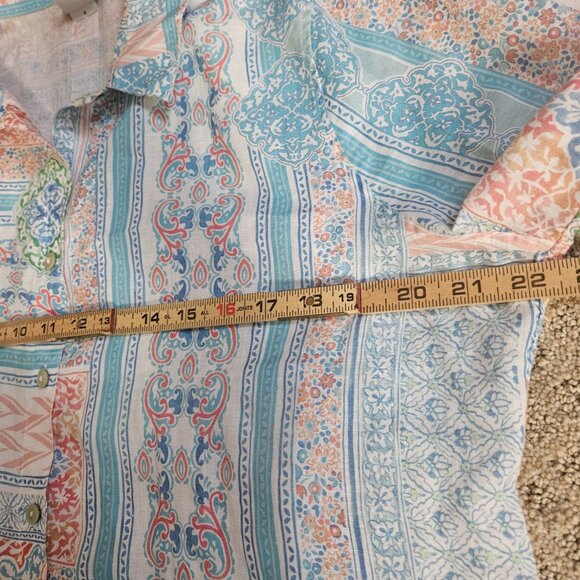 Chico's Women's Blouse SZ 2 US 12 Large No Iron 100% Linen Floral Coastal Tile - Picture 10 of 11